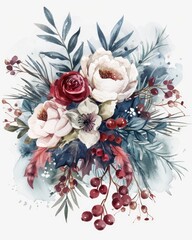 Wall Mural - Winter Wedding Bouquet. Watercolor Floral Design for Celebration
