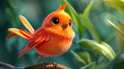 cute little red bird on a branch.