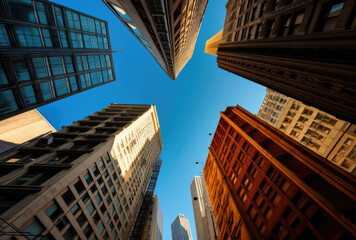 Poster - Upward View of Skyscrapers in Urban Canyon