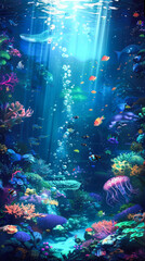 Wall Mural - Vibrant underwater seascape with marine life