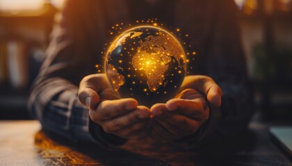 Poster - A person is holding a globe in their hands
