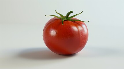 Wall Mural - Ripe red tomato with water droplets on white background