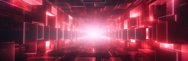 Wall Mural - Abstract Futuristic Red Neon Light Tunnel