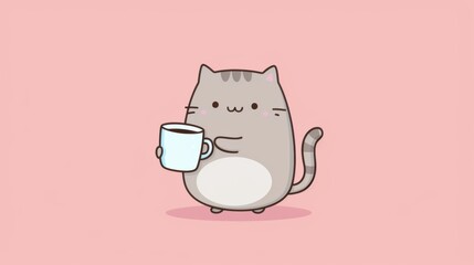 Sticker - A cartoon cat holding a cup of coffee