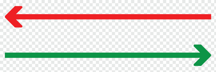 Wall Mural - Long arrows icon set. Vector set of trendy long arrows red left and green right in flat style. Icons isolated on transparent background. Vector illustration. Eps file 44.