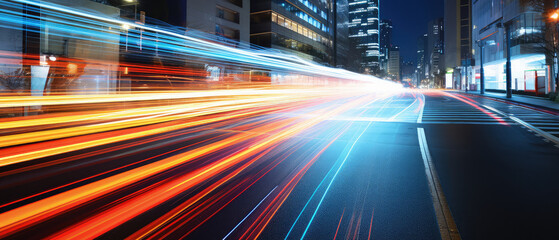 Poster - Vibrant Night City Light Trails