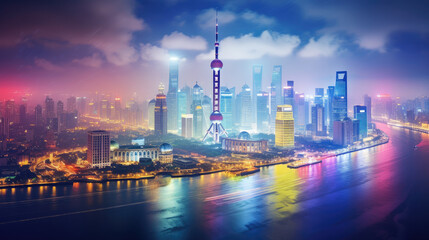 Wall Mural - Vibrant Night Cityscape of a Modern Metropolis