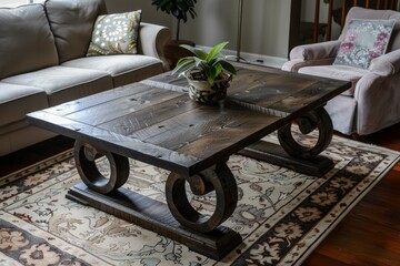 Sticker - Welcoming living space featuring a wooden coffee table, comfy sofa, and decorative pillows