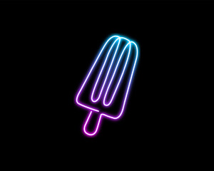 Wall Mural - Neon light glow effect of Ice cream vector illustration. Continuous one line drawing of popsicle ice cream.  