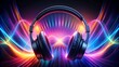 © Al Rafi - Headphone with a soundwave music neon color background