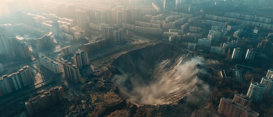 Wall Mural - AI generator image of giant sinkhole that occurred as a natural disaster