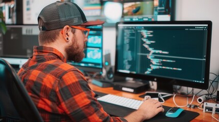 A computer monitor displays a large amount of code on its screen