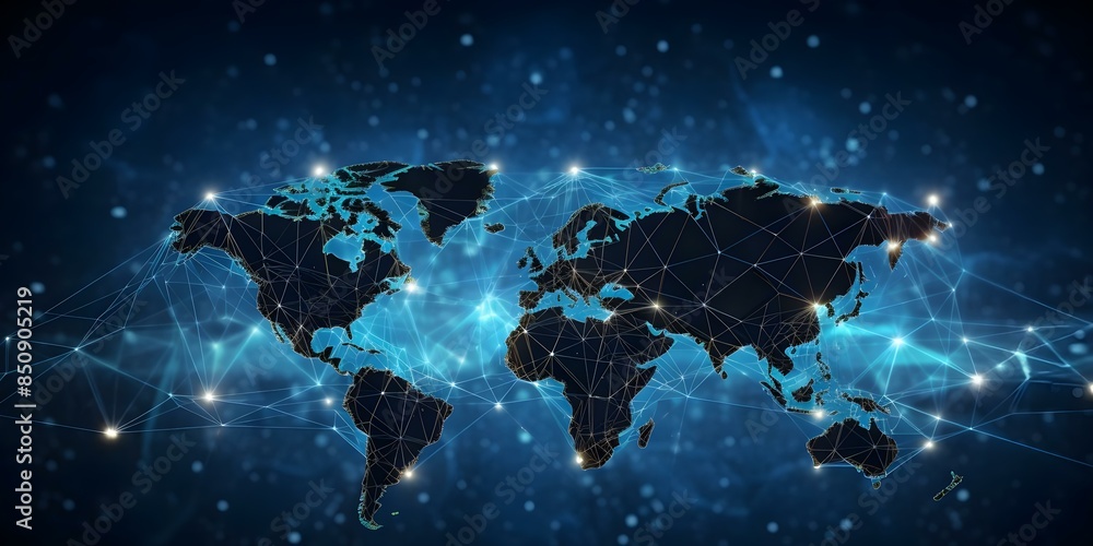 Abstract world map symbolizing cloud computing global data transfer ...