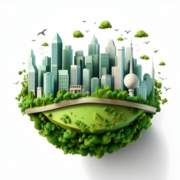 World Environment Day,  Save the Planet concept. Earth Day. Floating green city with building concept, Eco friendly environment