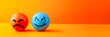 © Alex - A red sphere with a sad face and a blue sphere with a happy face sit side by side on a bright orange background
