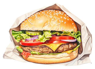 Wall Mural - PNG Burger bread paper food, digital paint illustration.