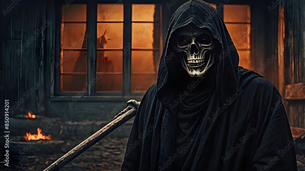 Grim reaper, scary and horror shot death illustration. Generative AI ...