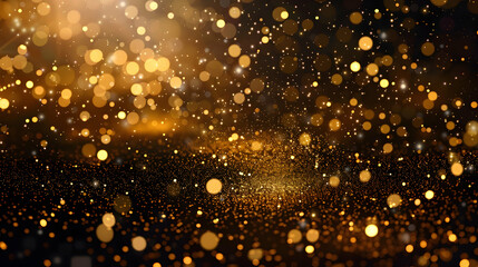 Wall Mural - Shining golden floor particle stars dust with gold particles on black abstract background