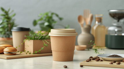 Eco-friendly, disposable lunch container made of environmentally friendly materials, perfect for carrying hot coffee and takeaway food.