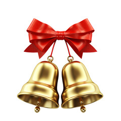 Wall Mural - Gold Bells and red Bow isolated on transparent or white background