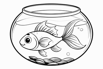 goldfish swimming in round glass vector illustration