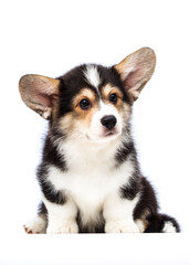 Poster - Corgi puppy looks on a white background