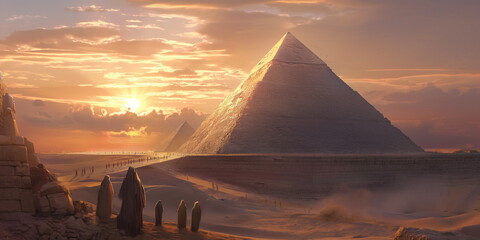 Wall Mural - Ancient stone, megaliths, dolmens, obelisks, menhirs. During the day The Great Pyramid standing on the s_010