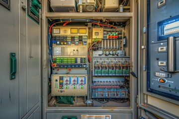 Wall Mural - An electrician's workstation with various wires and switches