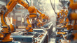 © RRIKATO - A row of robotic arms working on an assembly line in a modern factory.