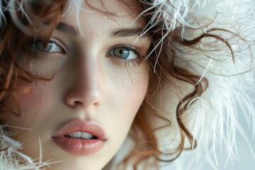 Poster - Closeup of a woman with frosty winter makeup, exuding a dreamy and serene vibe