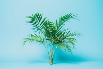 Wall Mural - A simple palm tree with green leaves at the top and brown trunk at its base. 