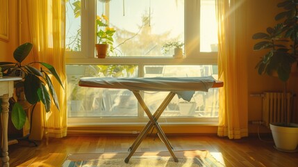 Wall Mural - Ironing board set up near a window with natural light