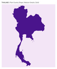 Wall Mural - Thailand plain country map. Medium Details. Solid style. Shape of Thailand. Vector illustration.