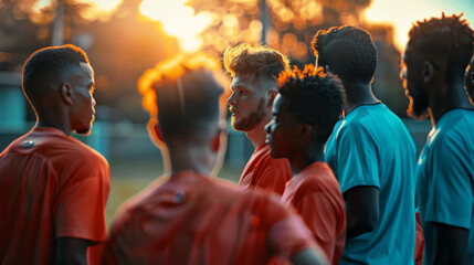 Canvas Print - A group of soccer players are standing together