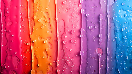 Wall Mural - A colorful painting with water droplets on it. The colors are bright and vibrant, creating a lively and energetic mood. The water droplets add a sense of movement and fluidity to the piece