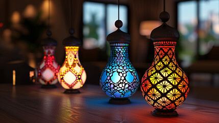 Wall Mural - eid festival decorative lamps with islamic pattern