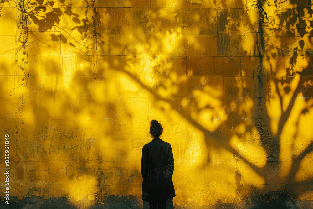 Elegant image of a personâ€™s shadow on a sunlit wall, capturing the ...