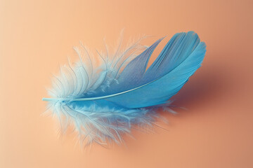 Aufkleber - Minimalist aesthetic of a cyan feather floating in the air against a soft, neutral background,