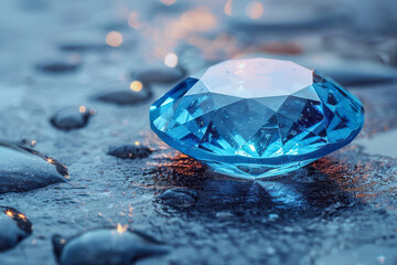 Aufkleber - Elegant depiction of a cyan gemstone resting on a smooth, light grey surface,