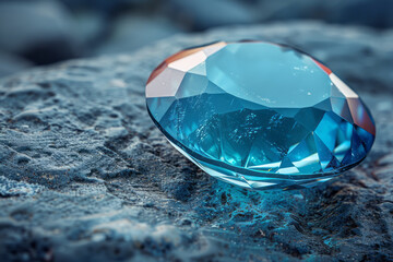Poster - Elegant depiction of a cyan gemstone resting on a smooth, light grey surface,