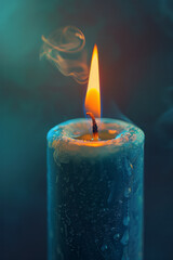 Aufkleber - Elegant shot of a cyan candle burning softly against a plain background,