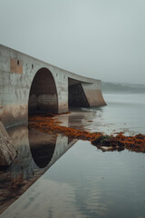 Aufkleber - Minimalist aesthetic of a curved mirror reflecting a serene beach scene with a twist,