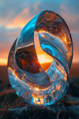 Poster - Elegant photo of a warped mirror reflecting an artistic view of a sunset,