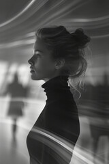 Poster - Elegant shot of a curved mirror reflecting the fluid lines of a dancer in motion,