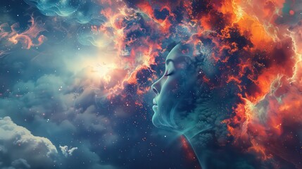 illustration of annual collective mind concept art, exploding mind, inner world, dreams, emotions, imagination and creative mind,