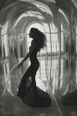 Aufkleber - Elegant shot of a curved mirror reflecting the fluid lines of a dancer in motion,