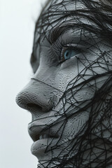 Fototapete - Elegant photo of a string art portrait, with intricate black threads on a clean background,