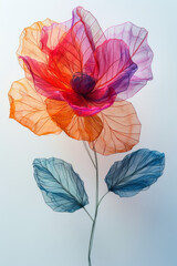 Fototapete - Simple image of a string art flower, with colorful threads forming petals on a plain white board,