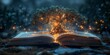 © QuietWord - big ancient oak tree pop out,  enchanted magic fairytale book with fantasy scene pop up on page, with glitter glow light