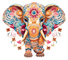 Poster - PNG Elephant in embroidery style pattern drawing animal.